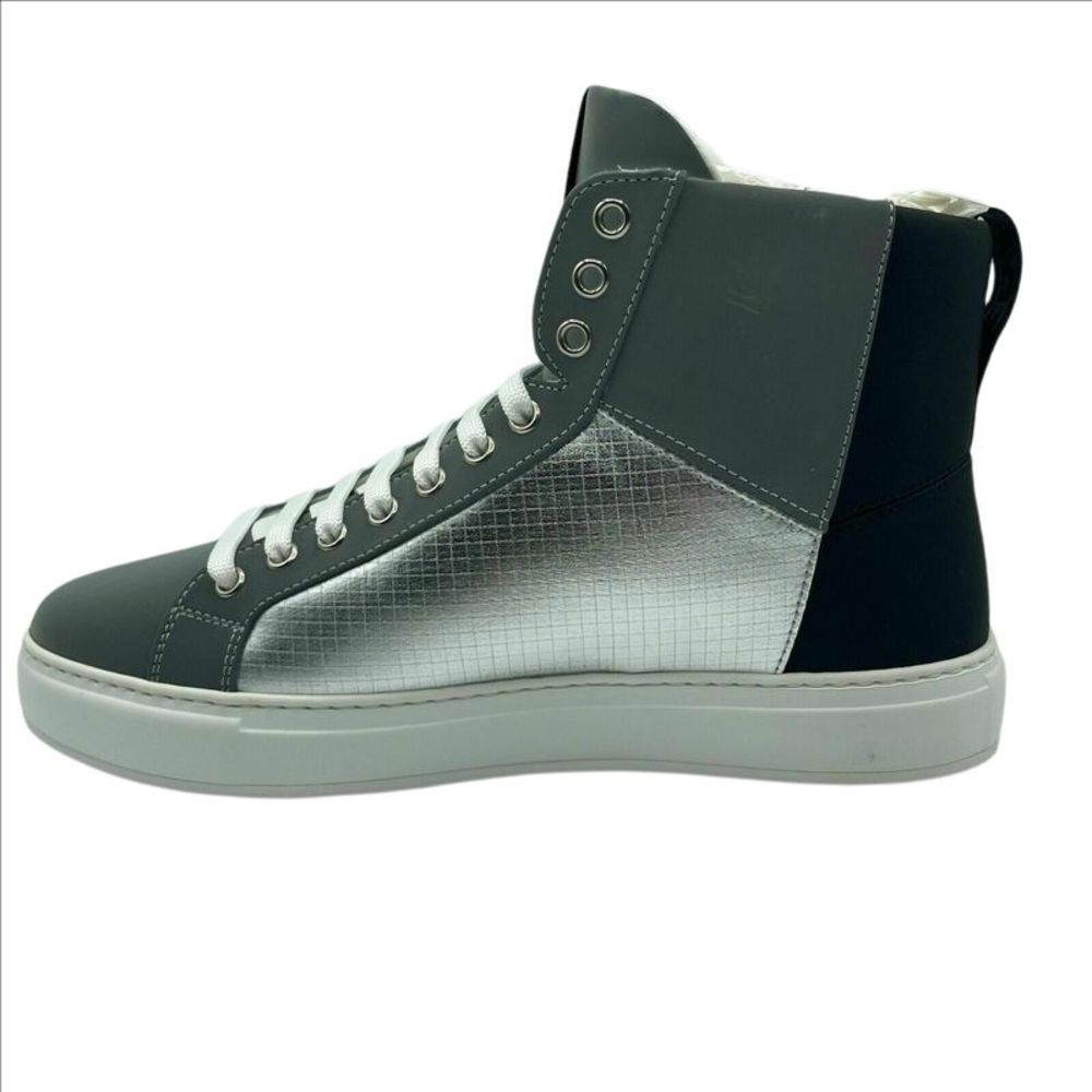 MCM Men's Silver Black Reflective Leather Logo Hi-top Sneaker (42 EU / 9US) - Picture 3 of 6